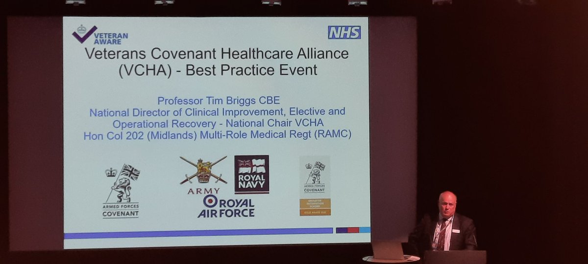 Our chairman Prof Tim Briggs is now up at #NHSVeteranAware conference. Talks about how the accreditation is growing with 76% #NHStrusts accredited and all set to be accredited by March 2024. But need good data to back this up and make sustainable improvements.
