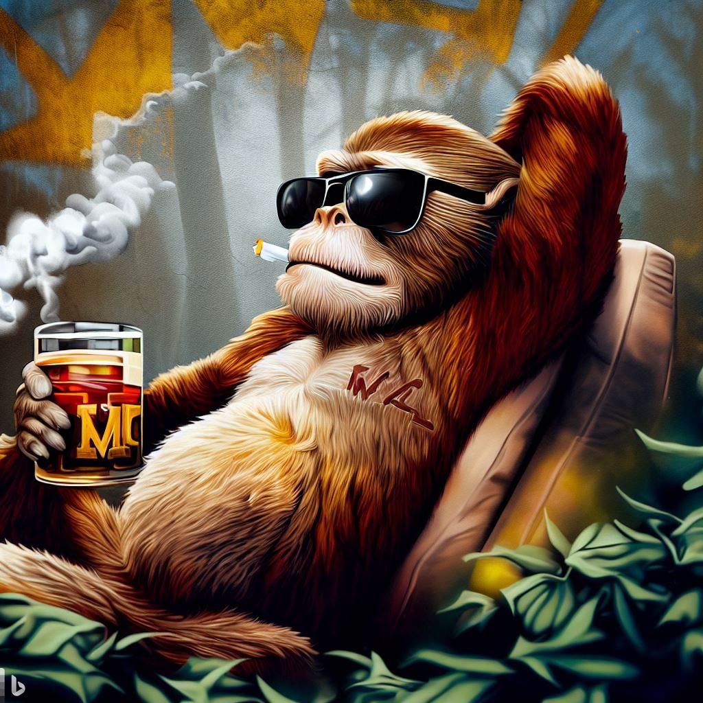 Monkey’s Day Off #ai #aiartist #AIArtistCommunity #aiartcommunity #art #AIArtworks #aiartgallery #randomart #summer #newnew #WeekendVibes #chill #chillout #jungle #relax #vacation #fun #happy #NFTartwork #nftart #digitalart #digitalartist #monkeys #monkey #5oclocksomewhere #cool