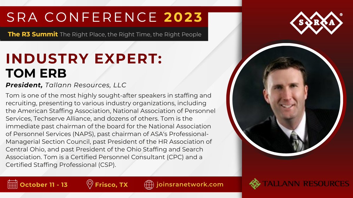 Honored to have been asked to present at the R3 Summit, the recruiting industry’s largest event!
#JoinSRA #SRA #SRAnetwork #R3Summit #SRAConference #ExecutiveSearch #Recruiting
hubs.ly/Q022TGX10