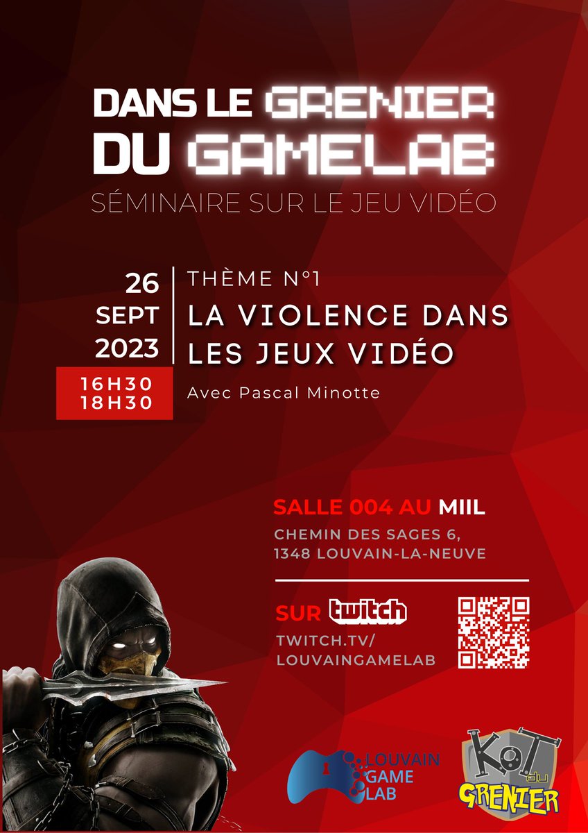 Les jeux vidéo banalisent la violence selon Macron ?!? Sortons des idées reçues avec un vrai expert <a href="/Pascal_Minotte/">Pascal Minotte</a>. Et c'est reparti avec le séminaire "Dans le Grenier du GameLab" (coprod Louvain GameLab-KDG) saison 2023-2024! <a href="/LouvainGameLab/">Louvain Game Lab</a> @UCLouvain_be. RDV le 26/09.
