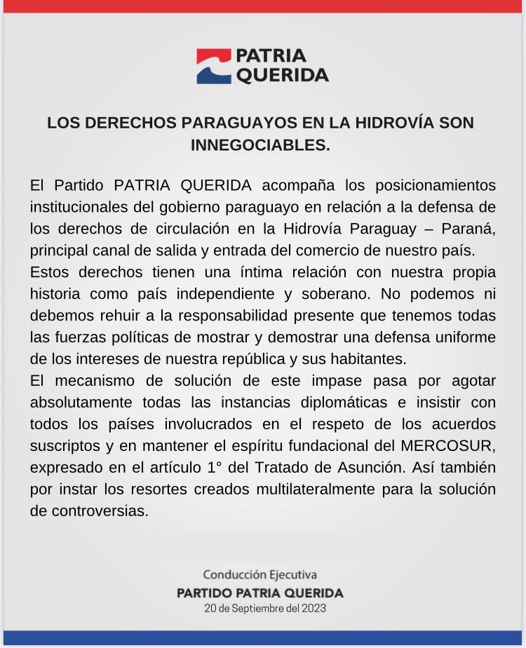 Los derechos paraguayos en la hidrovía son innegociables.