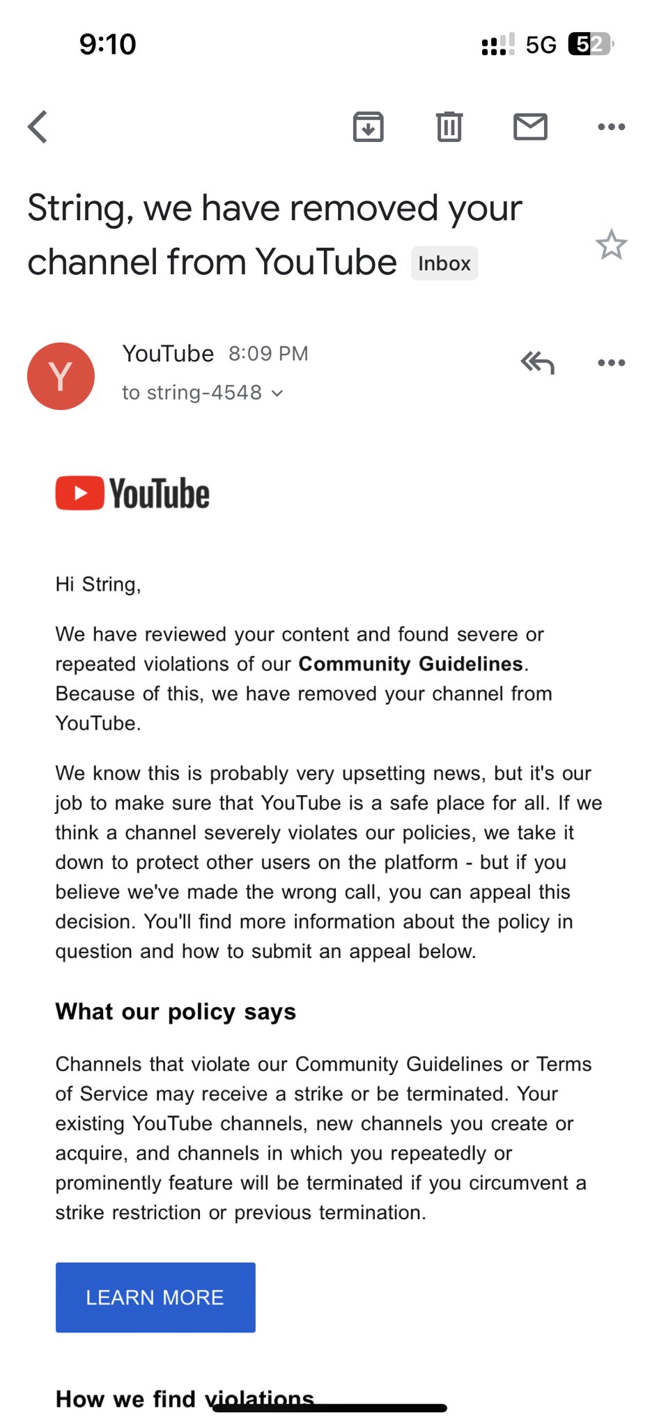 Stringg on X: “String Channel removed‼️ No strike, no violation 