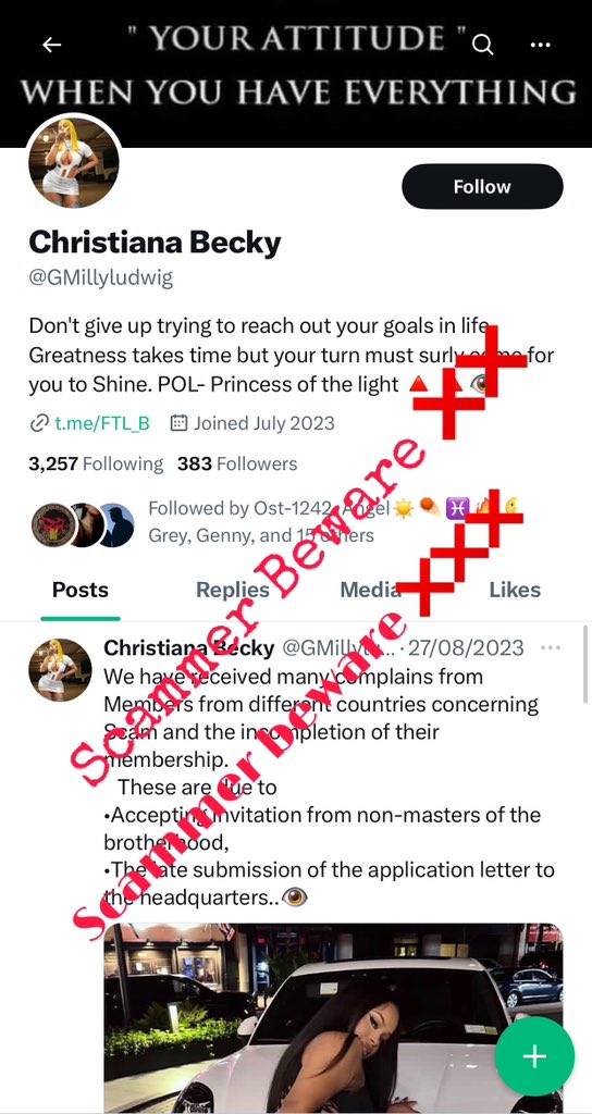 IlluminatiamHq's tweet photo. HELLO EVERYONE BE VERY CAREFUL SHE/HIM IS A SCAMMER AND A LIAIR #IlluminatiScam #ScamAlert @GMillyludwig https://t.co/hXXMhAqNVU