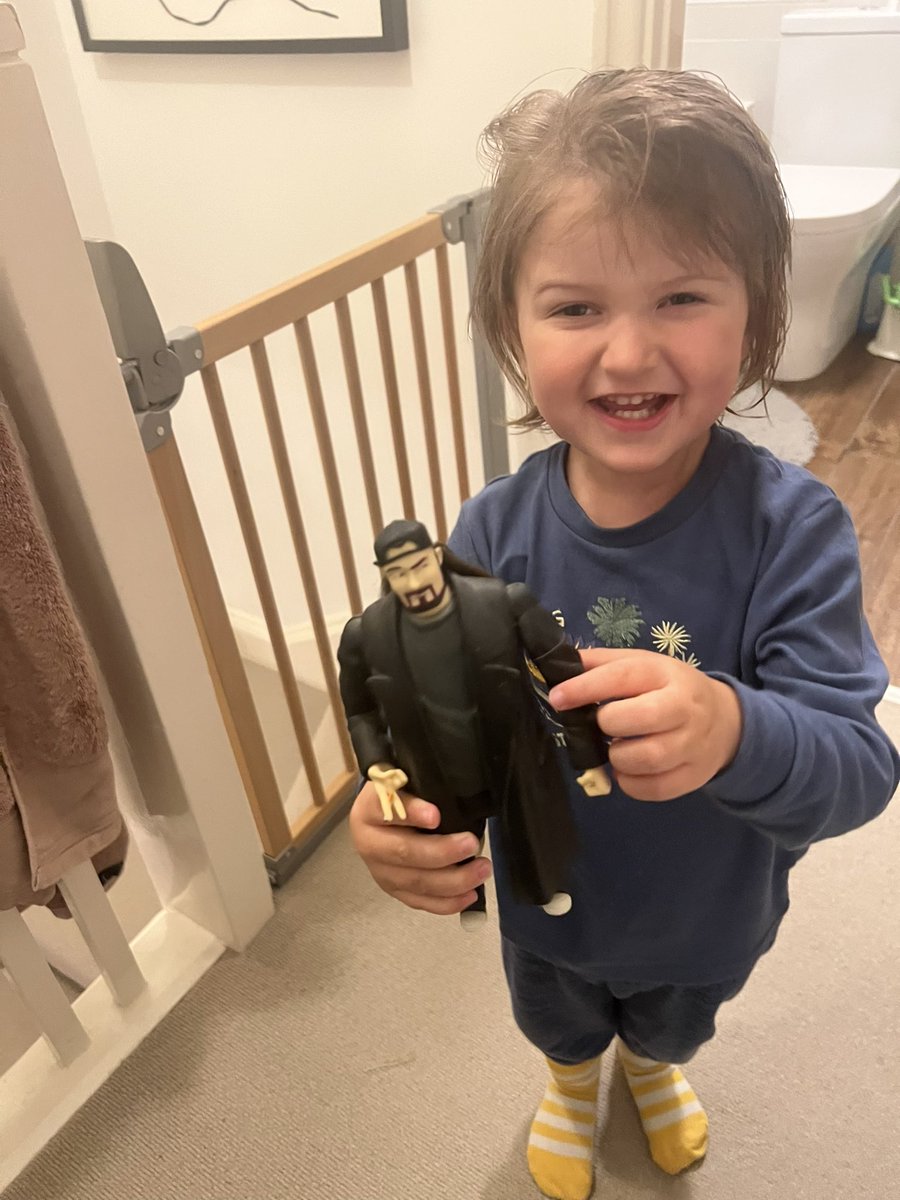 ScruffyHermit's tweet photo. @ThatKevinSmith My two-and-a-half year old found your inaction figure. He was overjoyed. He insisted on sleeping with it and as he succumbed to the sandman sighed “I LOVE Kevin!”. https://t.co/QW5lpILsvw
