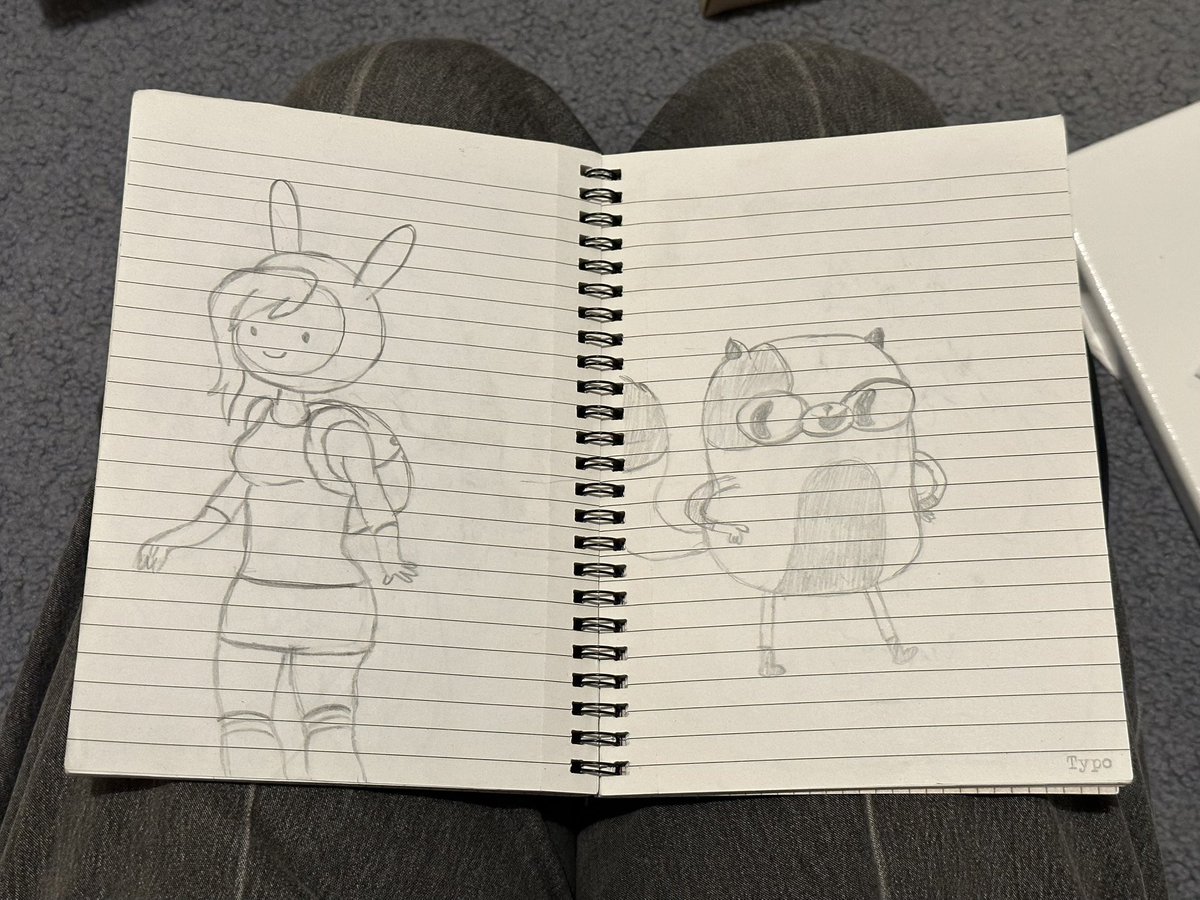 cavehag's tweet photo. found old adventure time drawings i made when i was 13 and getting emo seeing these ones of fionna and cake knowing i’m still sat here exactly 10 years later in the same room i drew these watching their spin-off series 😭 https://t.co/tJCmwpdorE