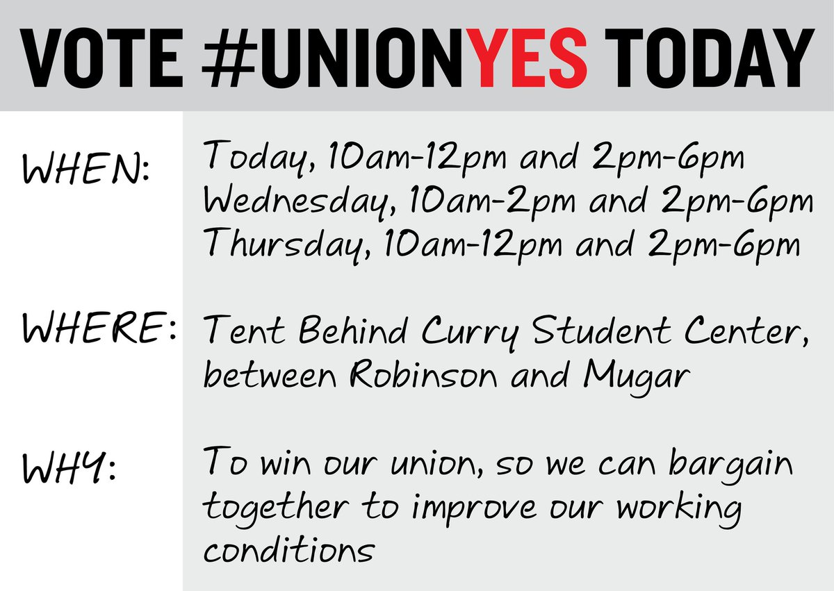 nugradunion's tweet photo. Polls reopen in Robinson Quad at 2 PM where we will vote YES! We know that we are stronger together 💪💪💪

#gotv #UnionStrong #northeastern https://t.co/PFt0MuUb8J