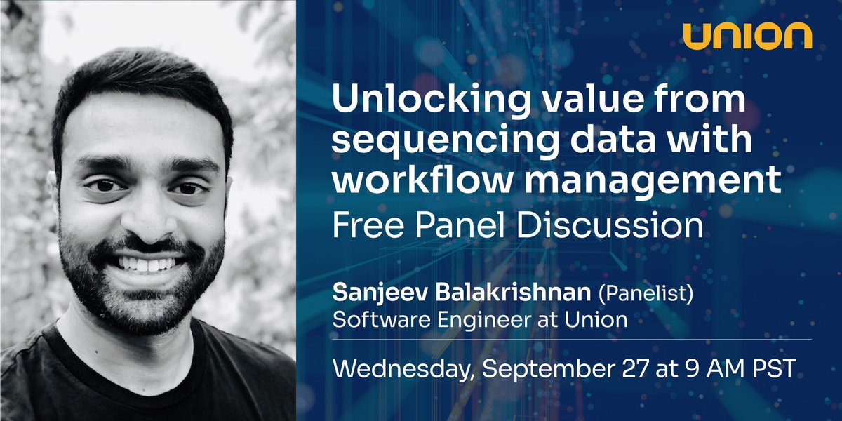 union_ai's tweet photo. #MeetThePanelist We’re excited to introduce,
Sanjeev Balakrishnan, Software Engineer at Union, joining our upcoming panel on sequencing data with workflow management.
Looking forward to his invaluable insights and expertise!
🗓️ Sep 27 at 9 AM PST
RSVP: https://t.co/xGgb1pU8R2 https://t.co/vcGT3RVvGj