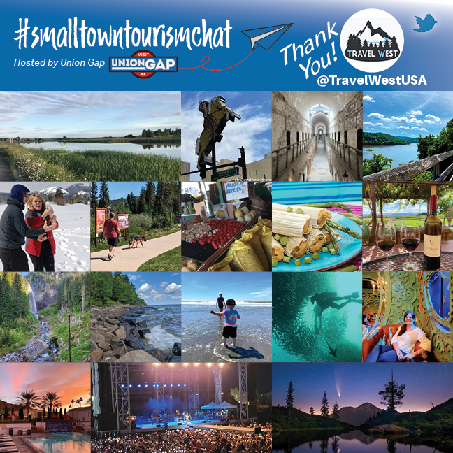 UnionGapWA's tweet photo. When you join us for our #SmallTownTourismChat - there's a chance your photo will be selected for our monthly photo collage also. Checkout these collages from chats with @drugstoredivas and @TravelWestUSA 

Join us for today's chat with @KJillRobbins! https://t.co/79VjP72abp