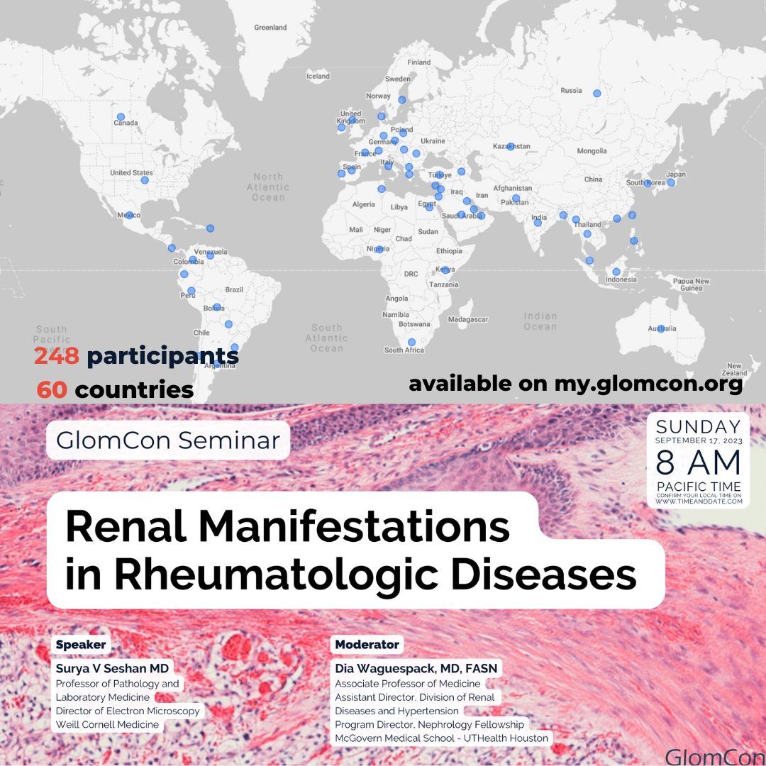 Renal Manifestations in Rheumatologic Diseases by Dr. Surya V Seshan

Total live participants: 248
From 60 countries

Watch the session here 👉🏻 my.glomcon.org

#GlomCon
