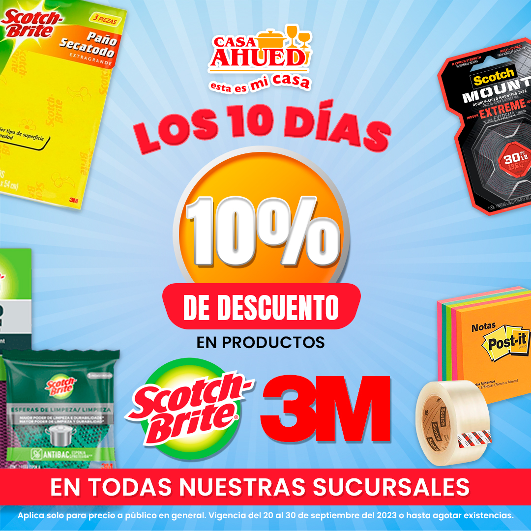 CasaAhued's tweet photo. En Casa Ahued tenemos productos 10 de 10, por eso todos los productos de nuestros amigos de @scotchbrite y @3m del 20 al 30 de septiembre los podrás encontrar con un 10% de descuento en todas nuestras sucursales. https://t.co/jiIPfisEnn