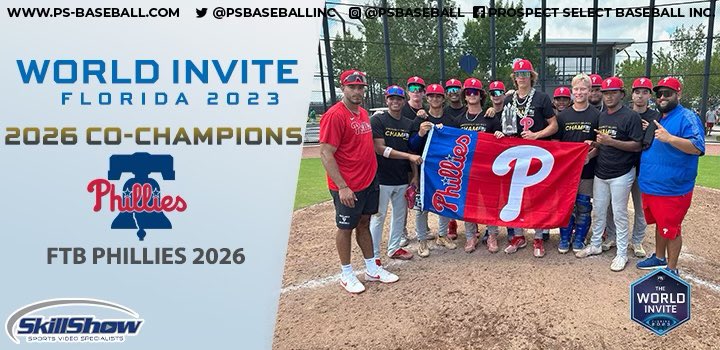 Prospect Select (@psbaseballinc) on Twitter photo Congratulations to the 2023 World Invite 2026 GRADS Co-Champions
FTB Phillies 2026
<a href="/PhillieScout/">Phillies Scout Team</a> #WorldInvite Congratulations to the 2023 World Invite 2026 GRADS Co-Champions
FTB Phillies 2026
<a href="/PhillieScout/">Phillies Scout Team</a> #WorldInvite