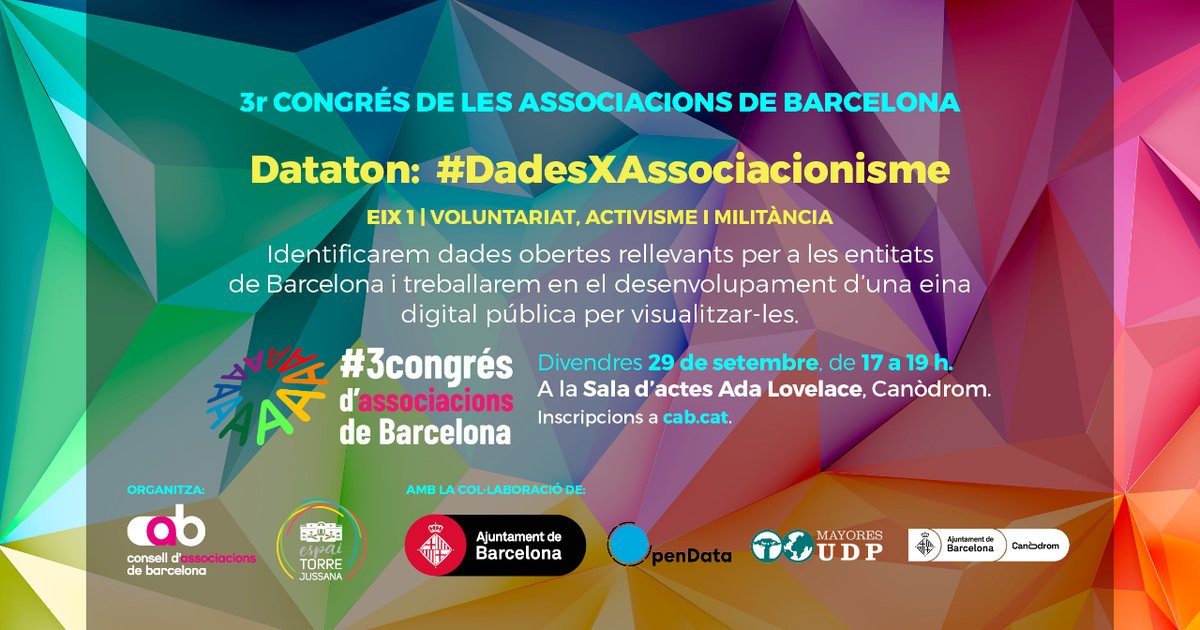 tjussana's tweet image. Entitats! Sabíeu que teniu dades obertes i públiques que us ajuden a avançar en la vostra presa de decisions?😀
Arriba la nova jornada del #3rCongresAssociacionsBcn, organitzada pel @associacionsbcn, #OpenDataBCN i @MayoresUDP. #DadesXAssociacionisme
🔗 ja.cat/adtWV