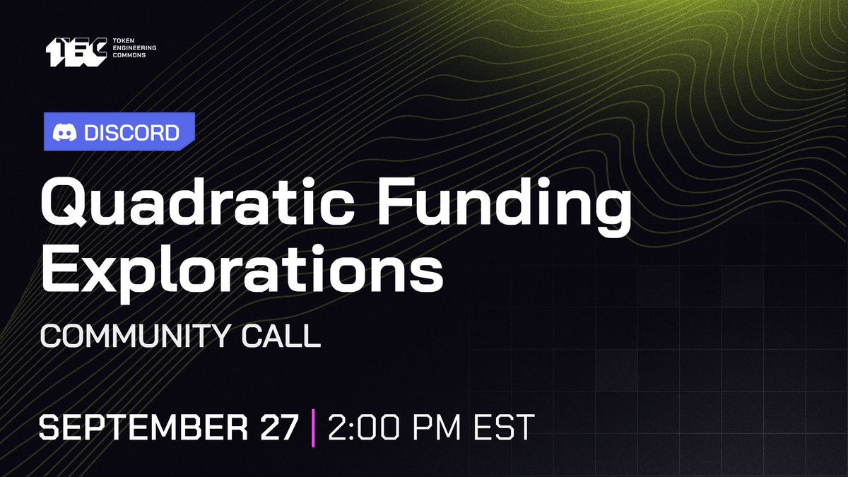 Next Wednesday, the TEC revives its Community Call tradition with a new format -- and something pretty exciting. We'll explain and @ygg_anderson will demo a prototype of what we're now calling 'Tunable Quadratic Funding,' or 'TQF.' Sign up here: discord.gg/E57RjEXT?event… 1/5