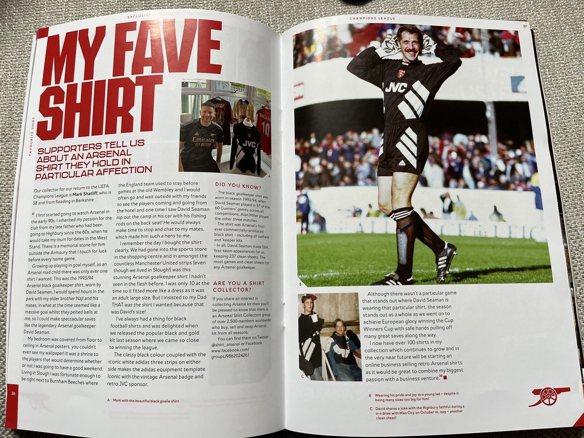 marky249's tweet image. Very special day for me being featured in the Arsenal programme against PSV today talking about my fave Arsenal Shirt worn by @thedavidseaman 

Thank you @Arsenal &amp;amp; @DaveRoberts777 

If you’re interested in buying retro shirts I’m launching 1886Shirts.com 25/09/23 at 7pm