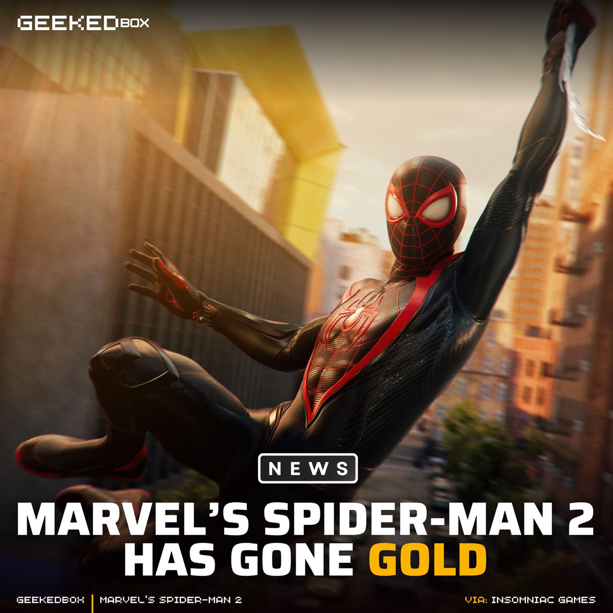 GeekedBox's tweet photo. Insomniac Games announced earlier today that Marvel’s Spider-Man 2 has gone gold!! Marvel’s Spider-Man 2 is set to release October 20, 2023!

#GamingNews #Marvel #SpiderMan #MarvelsSpiderMan2 #InsomniacGames #PlayStation https://t.co/ExXcP8gWj5