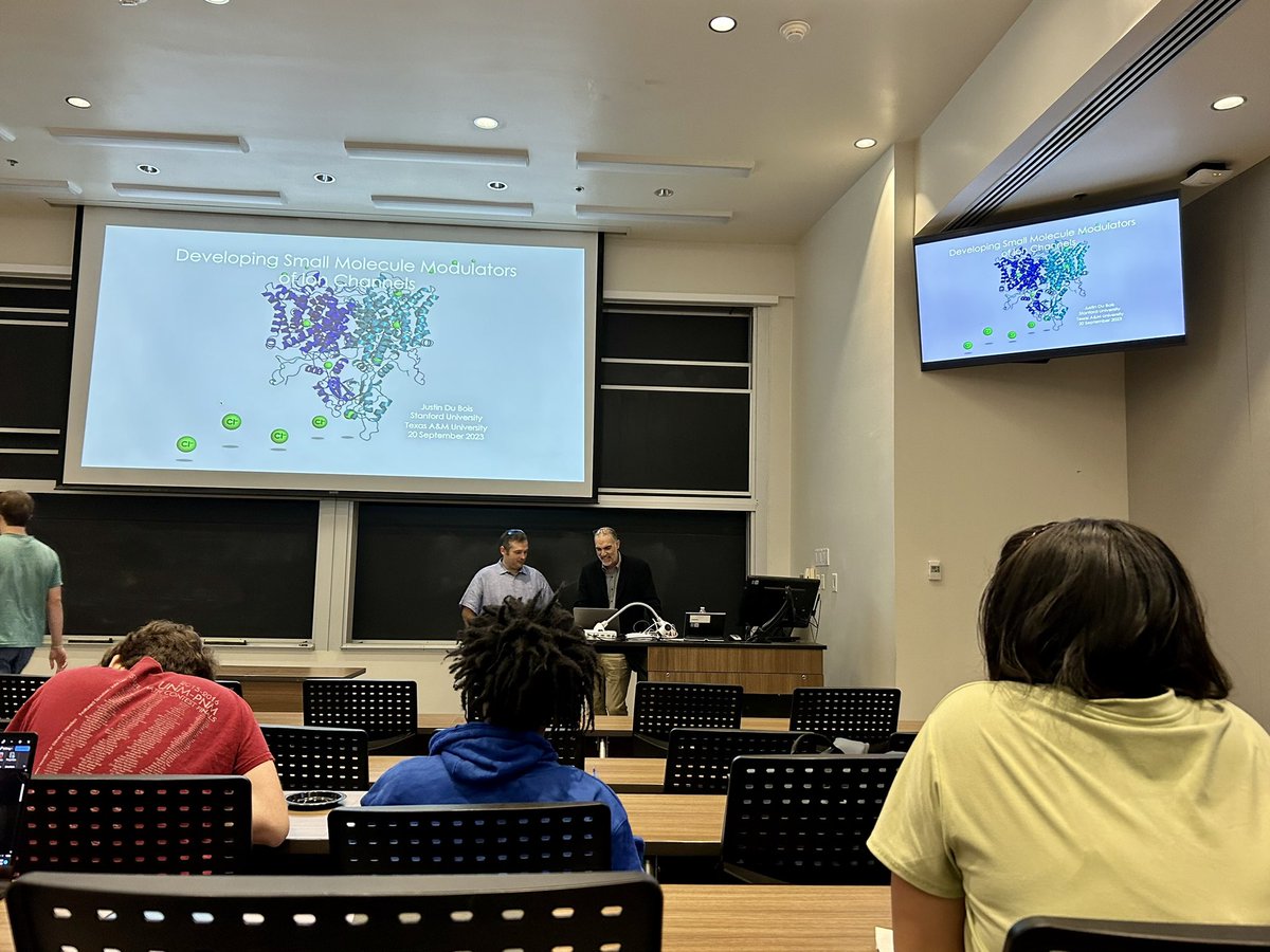 <a href="/TAMUChemistry/">Chemistry Department</a> Final Day of our Frontiers Seminar Series! Join us now to learn about the development of small molecules of ion channels by Prof. Du Bois! <a href="/TAMUChemistry/">Chemistry Department</a>