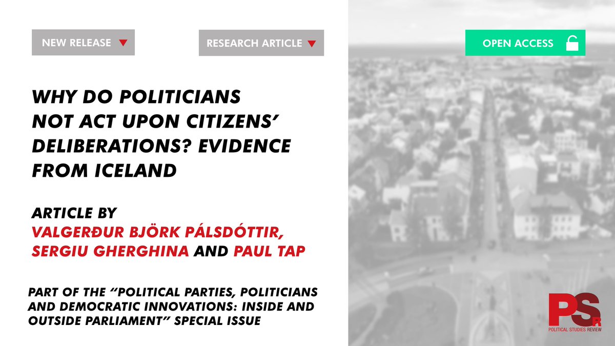 Political Studies Review (@polstudiesrev) on Twitter photo 🔻New release 🔻 The article aims to explain why politicians do not pick up the results arising from #deliberative practices and integrate them into their policies. This analysis focuses on the 2019 deliberation in #Iceland.
👉More: tiny.cc/mkbbvz
<a href="/PolStudiesAssoc/">Political Studies Association</a> 🔻New release 🔻 The article aims to explain why politicians do not pick up the results arising from #deliberative practices and integrate them into their policies. This analysis focuses on the 2019 deliberation in #Iceland.
👉More: tiny.cc/mkbbvz
<a href="/PolStudiesAssoc/">Political Studies Association</a>