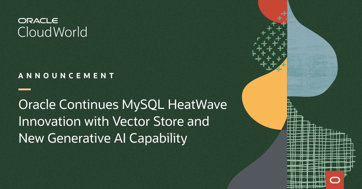 ArashPourhabibi's tweet image. The innovation train keeps moving forward. 🚂
#Oracle #MySQL #MySQLHeatWave #MySQLHeatWaveLakehouse #LakeHouse #DataAnalytics #DataLake #OCI #MySQLAutopilot #Autopilot #GenAI #GenerativeAI #GraalVM #JavaScript #JSON #AutoML #CloudWorld #OracleCloudWorld #OCW2023