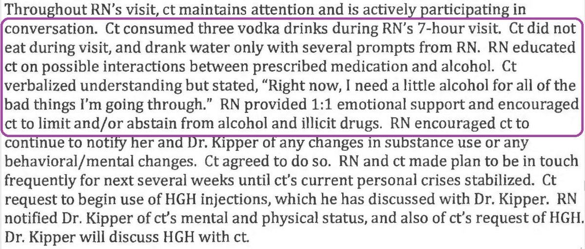 Johnny Depp: “Amber used to drink 2-3 bottles of wine a day!!!” [No evidence given.]

The truth: The nurse Johnny Depp hired to medicate and spy on Amber Heard even noted how in one session, Depp. not AH, drank 3 vodka bottles in 7 hours as his go-to cope. #IStandWIthAmberHeard