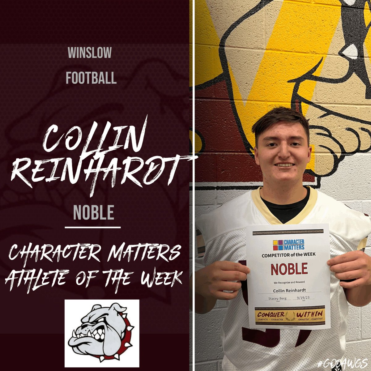 Our Character Matters NOBLE Athlete of the Week, Collin Reinhardt!

NOBLE - possessing outstanding qualities; of superior nature especially in character 

Congratulations Collin!