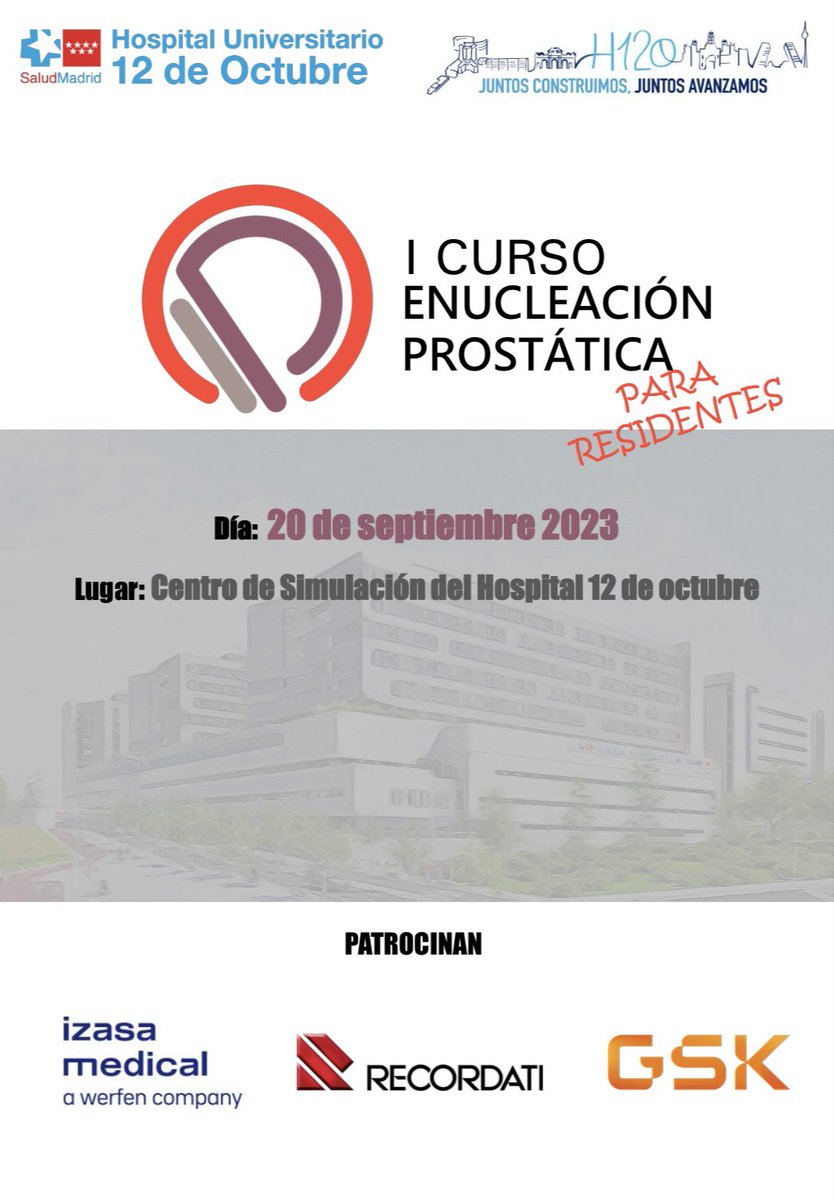 Urologia12's tweet photo. Finalizamos el primer curso de enucleación prostática para residentes en el centro de simulación del @Urologia12. @JordanaBlanca, @CarlosToribio04. 
Hemos asistido a dos cirugías en directo, charlas teóricas y una operación en el fantoma.
Mil gracias a @CasenRecordati y @GSK. https://t.co/5pScOo2cb2