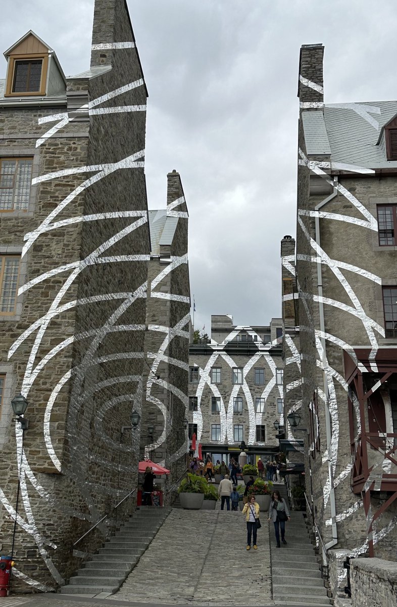 Art work in the lower town of old Quebec City, aluminum foil on stone. Discovered on our morning walk from Crystal Serenity #crystalatsea ⁦<a href="/crystalcruises/">Crystal Cruises</a>⁩