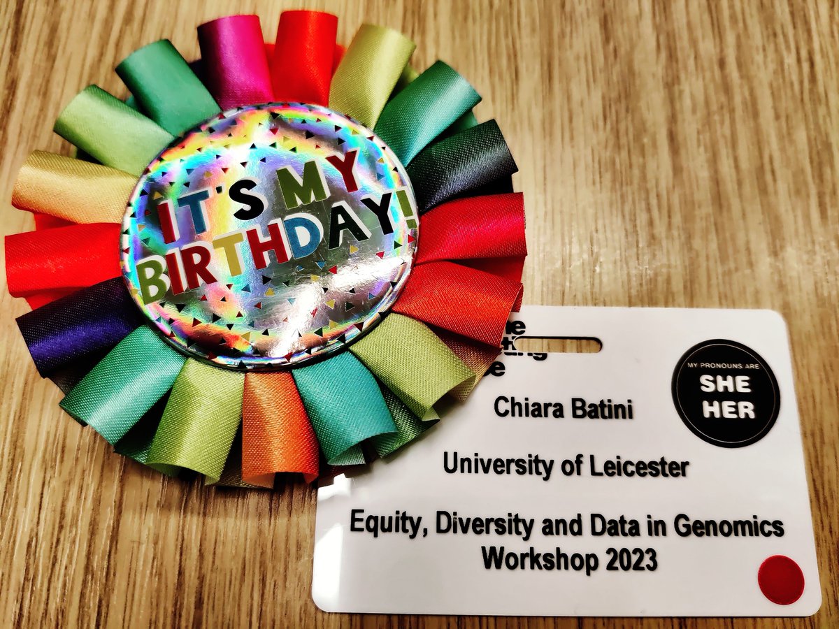 chiarabatini's tweet photo. I can't think of a better birthday present than attending the #EquityInGenomics23 workshop! Thanks a lot @eventsWCS and all organisers for the excellent programme and discussions, and for the birthday badge too! ❤️ https://t.co/O1pUFpKjw7
