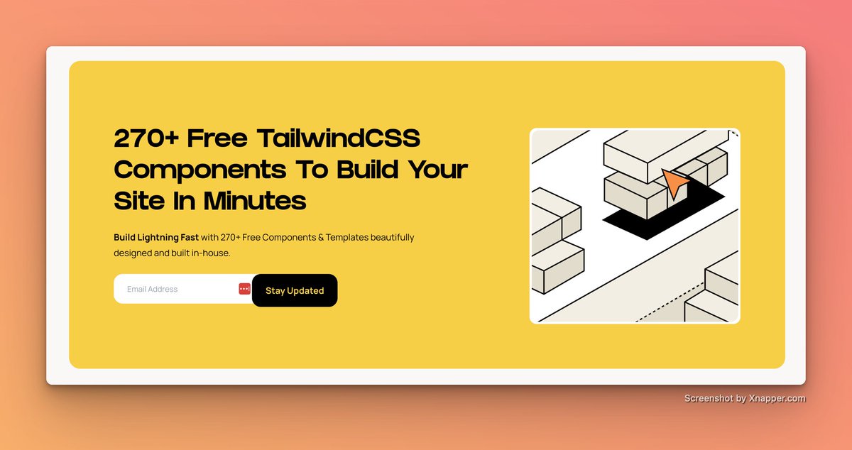 I've just created 270+ Free TailwindCSS Components. Feel free to use for personal &amp; commercial projects. No attribution required. 

Link to components - tailspark.co

<a href="/tailwindcss/">Tailwind CSS</a>