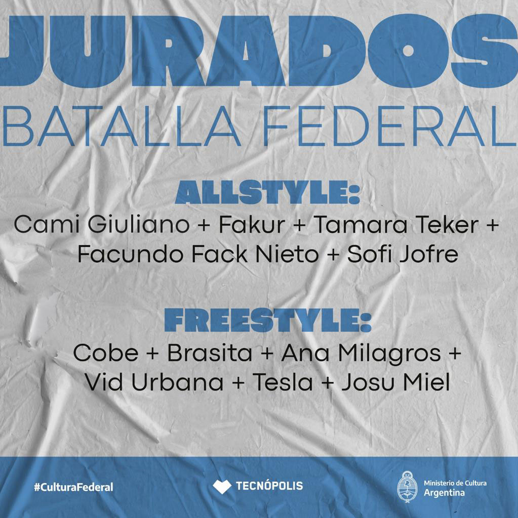 CulturaNacionAR's tweet photo. 🔥 El sábado 23 se viene la semifinal de #Freestyle, #Allstyle, #Breaking y #HipHop, en la que competirán los 324 ganadores surgidos de las 27 instancias provinciales. 

El domingo 24, la Gran Final en la que se elegirán a los 12 ganadores y ganadoras del certamen. ⭐ https://t.co/6VqtpK8f1u