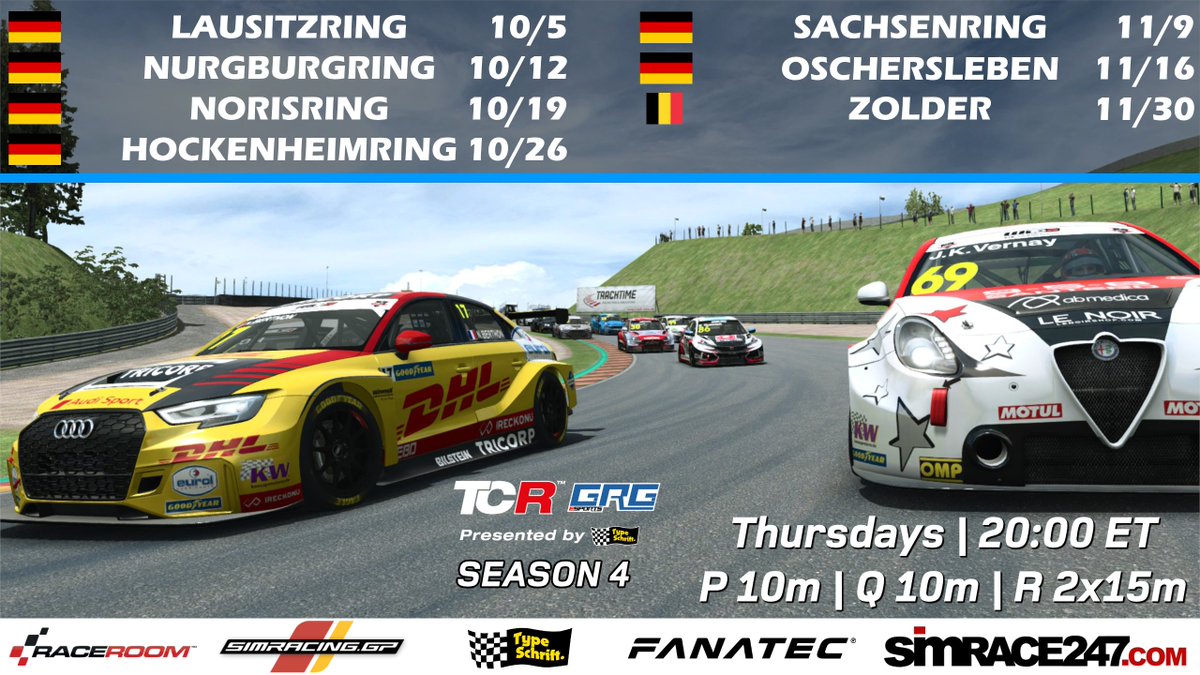 Sign ups are now open for our last 2 series of 2023! Tuesday nights will feature the DTM cars and Thurdsays will feature TCRs. For more info or to sign up, join our discord: discord.gg/grgesports