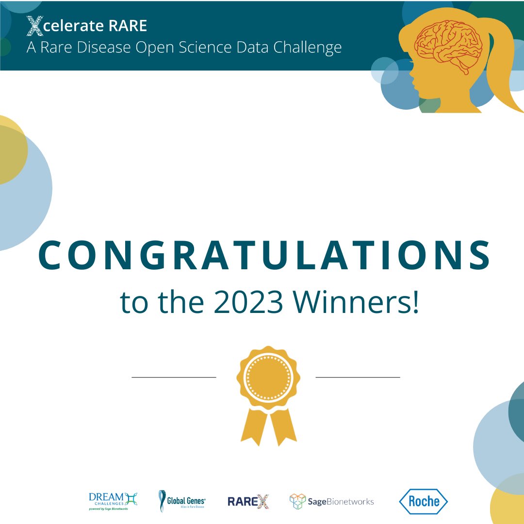 Congratulations to the winners of the first Xcelerate RARE Open Science Data Challenge! To check out the winners: go.globalgenes.org/as-winners-OSDC @Roche @Sagebio @UW @umichmedicine @StJude @3billionrare #OSDC #XcelerateRARE #RAREAdvocacySummit #CareAboutRARE #PatientData