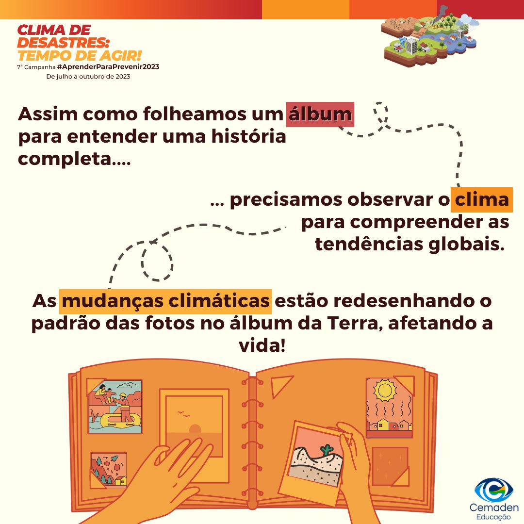 cemadeneducacao's tweet photo. Quer saber por que escolhemos o 𝐓𝐄𝐌𝐀 'Clima de Desastres: Tempo de Agir' para a Campanha de 2023?
💚A janela de tempo para evitar as consequências das mudanças climáticas está se fechando rapidamente. Agora é hora de agir.
#ClimadeDesastres #TempodeAgir #Mobilização #ERRD https://t.co/IVSADH6FZT