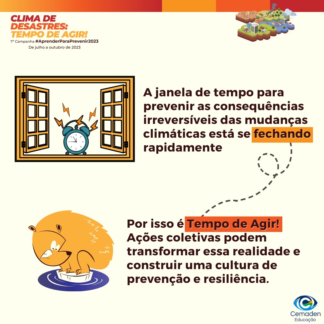 cemadeneducacao's tweet photo. Quer saber por que escolhemos o 𝐓𝐄𝐌𝐀 'Clima de Desastres: Tempo de Agir' para a Campanha de 2023?
💚A janela de tempo para evitar as consequências das mudanças climáticas está se fechando rapidamente. Agora é hora de agir.
#ClimadeDesastres #TempodeAgir #Mobilização #ERRD https://t.co/IVSADH6FZT