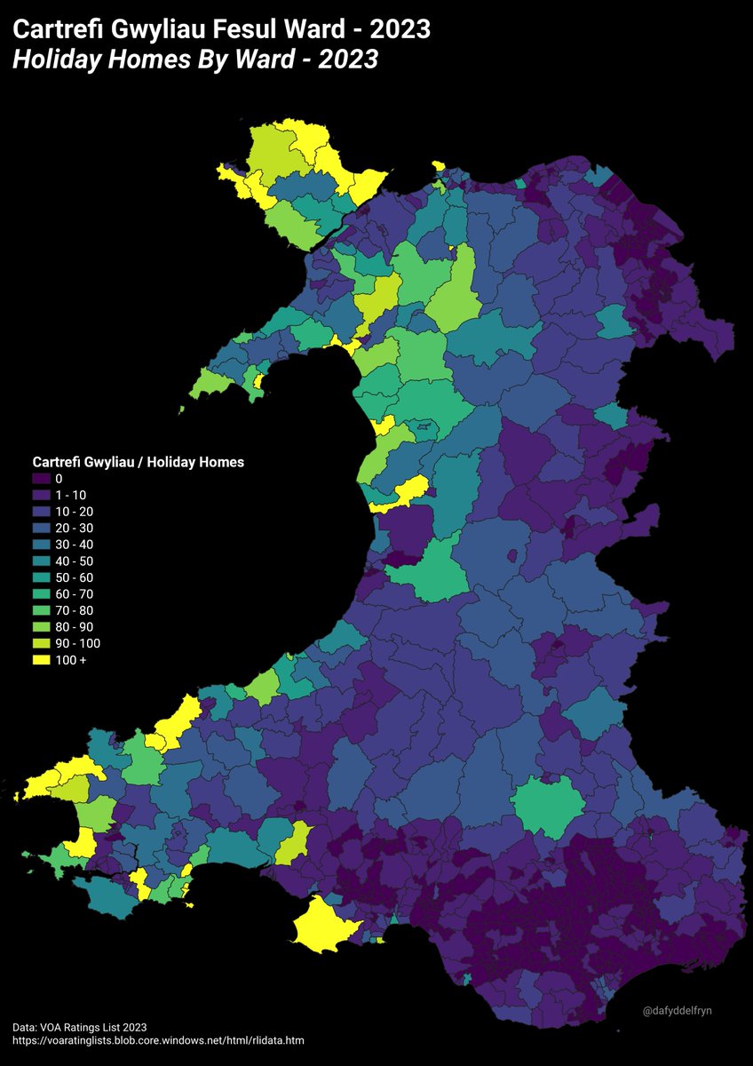 Map newydd - Nifer cartrefi gwyliau fesul ward, 2023

New Map - Number of holiday homes by Ward, 2023