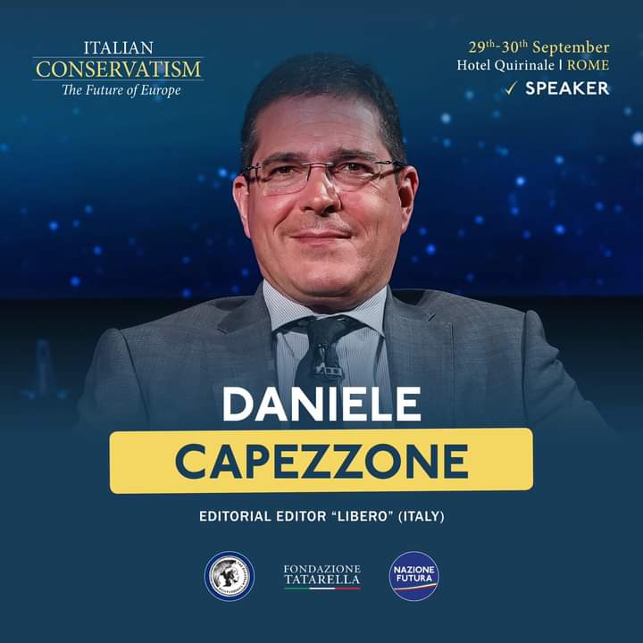 Daniele Capezzone, direttore editoriale di Libero, interverrà il 29-30 settembre a "Italian Conservatism. The Future of Europe" all'Hotel Quirinale a Roma. 
Ingresso libero, iscrizione: info@nazionefutura.it Daniele Capezzone