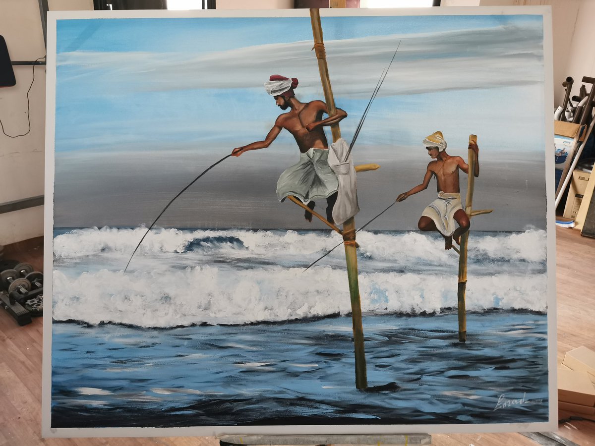 100 x 120 
لوحة بعنوان الصيادين 
خلفية أكريليك شخصيات زيت 
2020