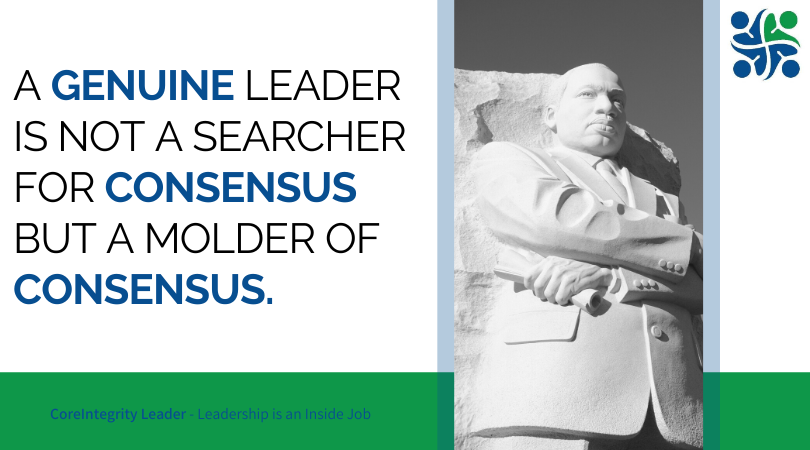 trishcody's tweet image. This quote by Martin Luther King Jr explains that leadership is about guiding and shaping consensus through strong values and clear vision. Lead with integrity and purpose. #Consensus #LeadershipQuotes #CoreIntegrity