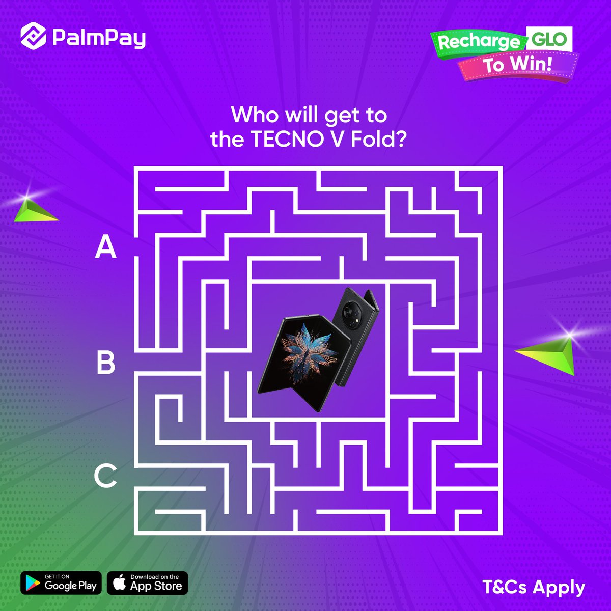 palmpay_ng's tweet image. Let's play a game! Which path leads you to the TECNO VFold phone?
Answer this question correctly and tag your friends to win N5,000 Glo voucher! The more your reply gets engagement, the more your chances of winning.

Don’t forget to retweet so your friends can join in the fun and…