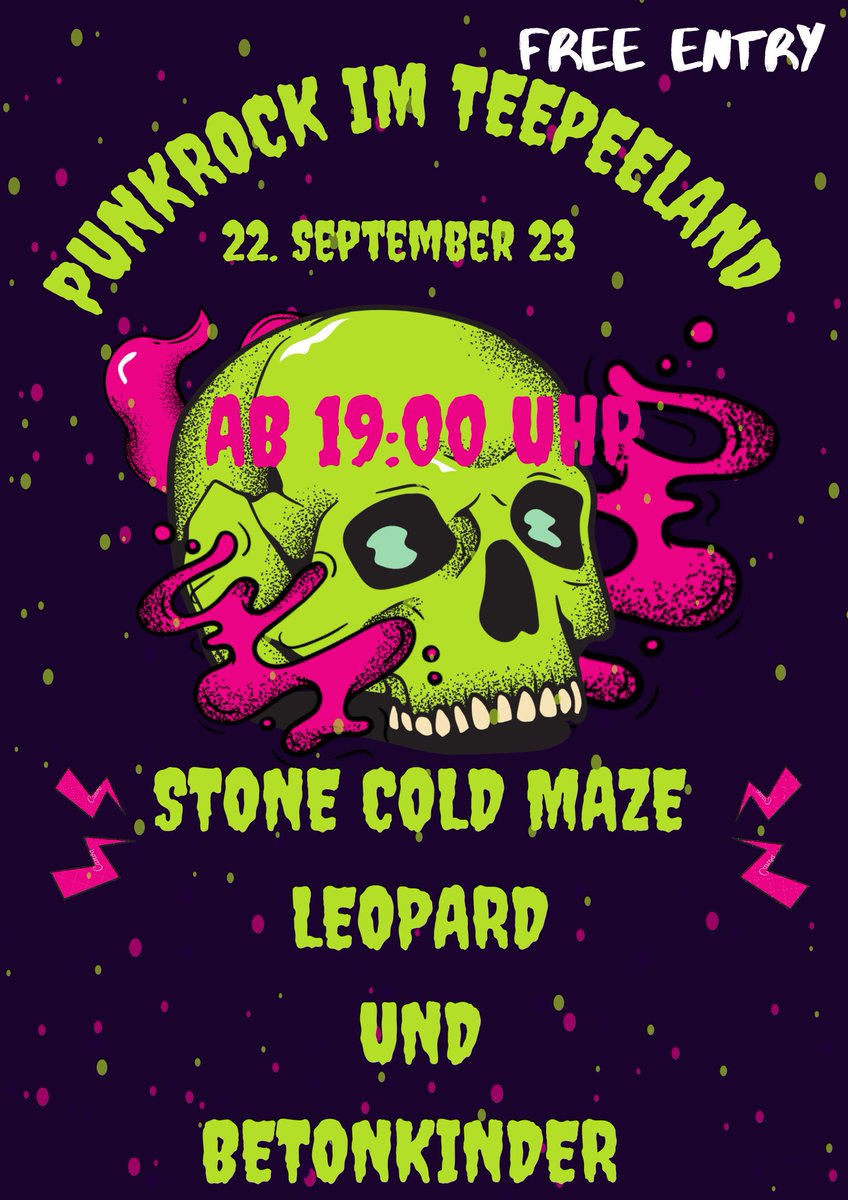 teepeeland's tweet photo. Am Freitag dem 22.09.23 findet das vorletzte Konzert im Teepeeland statt. Stone Cold Maze, Betonkinder und Leopard spielen ab 19:00 Uhr.
Zugang über die Köpenicker Straße 40
(Veranstaltungen richten sich ausschließlich an VereinsmitgliederInnen und FreundInnen des Vereins.) https://t.co/pGWrYJJIqE