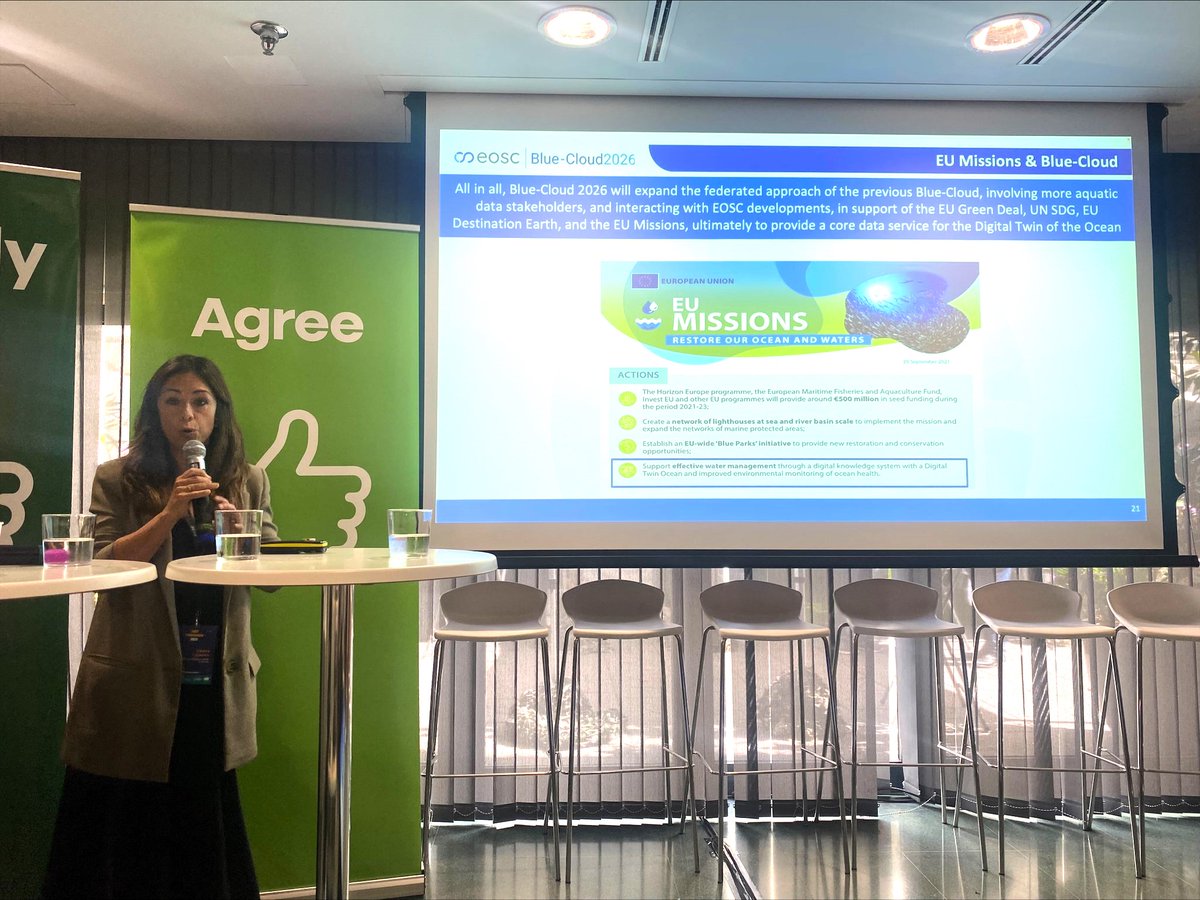 BlueCloudEU's tweet photo. Live from the #EOSCSymposium23 in Madrid!
We are discussing how #EOSC and #OpenScience practices can contribute to the #EUMissions &amp; Partnerships, covering key issues such as #ClimateChange, #Cancer, #OceanRestoration, #SmartCities &amp; #SoilHealth.
➡️https://t.co/BaCd0wo0pn https://t.co/TbOE4jSjBw