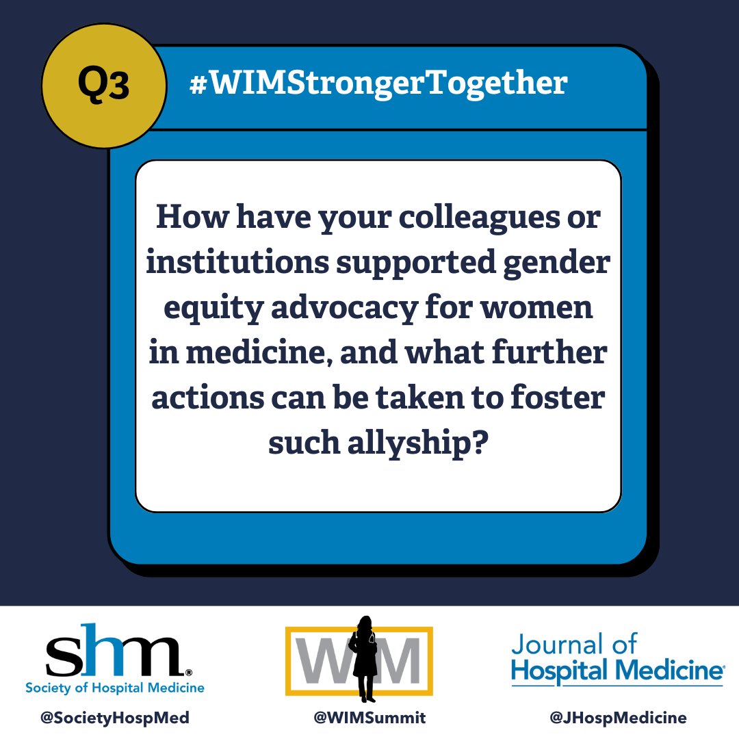 WimedicineOrg's tweet photo. Great discussion so far! Here's the next topic-
Q3: ๐ช๐ค "Allyship can propel the push for #GenderEquity in medicine. How have your colleagues or institutions shown up as allies? Share the positives and suggest the next steps!
#WIMStrongerTogether https://t.co/ZGvHtlUvaX