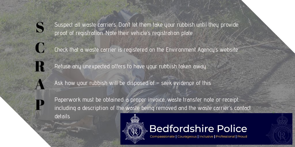 Beds Police Wildlife & Rural (@bedspolicerural) on Twitter photo As part of the national week of action in relation to Rural Crime, today we are targeting illegal waste carriers, fly-tippers as well as checking on and supporting scrap yards within Bedfordshire.
@safercentral <a href="/BedfordTweets/">Bedford Borough Council</a> <a href="/EnvAgency/">Environment Agency</a> As part of the national week of action in relation to Rural Crime, today we are targeting illegal waste carriers, fly-tippers as well as checking on and supporting scrap yards within Bedfordshire.
@safercentral <a href="/BedfordTweets/">Bedford Borough Council</a> <a href="/EnvAgency/">Environment Agency</a>