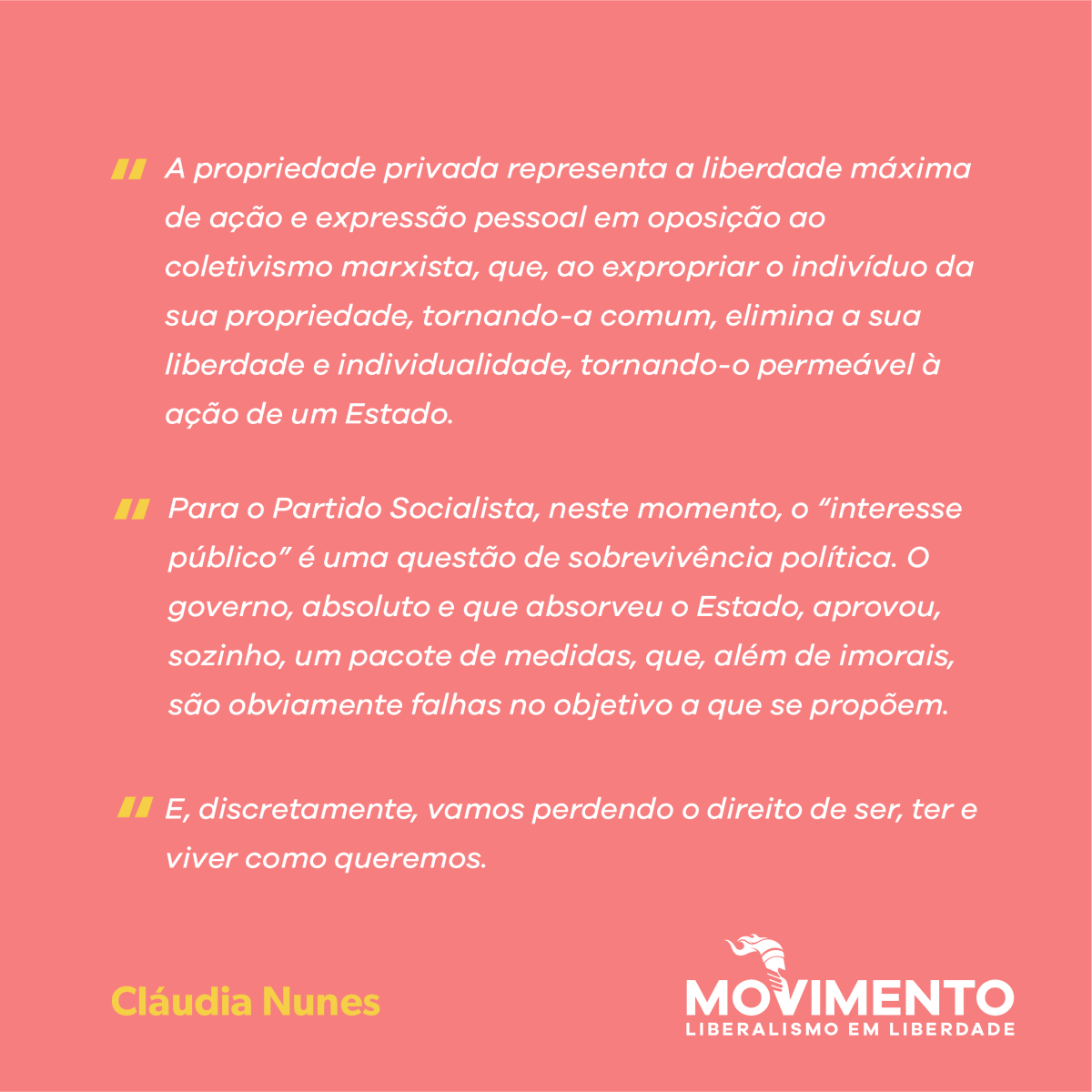 Para Cláudia Nunes "a propriedade privada representa a liberdade máxima de ação e expressão pessoal em oposição ao coletivismo marxista".

onovo.pt/noticias/o-mai…

#liberalismoemliberdade