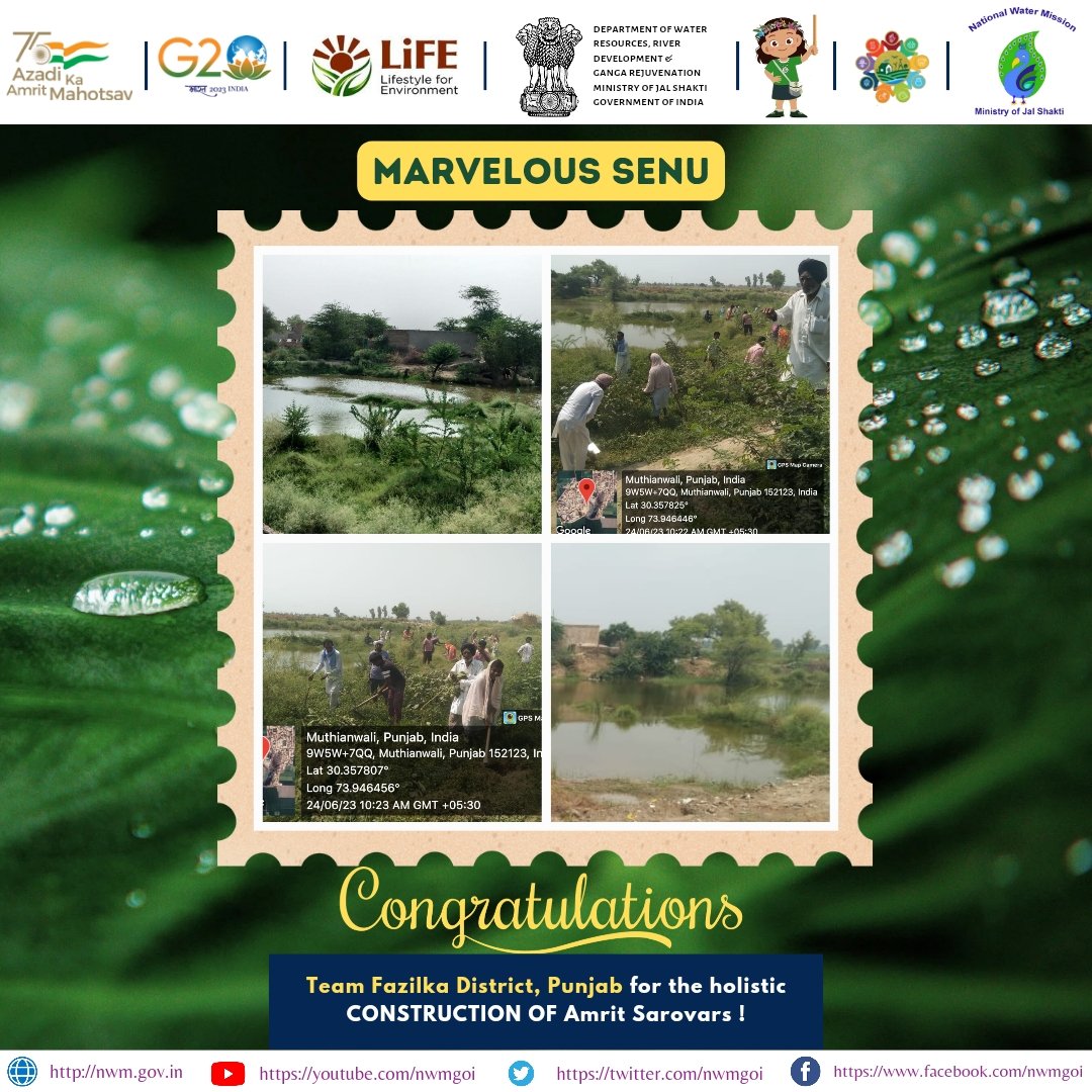 nwmgoi's tweet image. Congratulations to Team #Fazilka District, Punjab for the *Amrut 2.0* &amp;amp; now special acknowledgement to DM Fazilka, Senu Duggal
Kudos 👏 

#DMFazilka
#JSACTR2023 #JalShaktiAbhiyan 
#WaterConservation