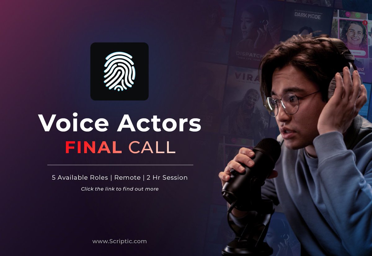 scriptic's tweet photo. 🚨 Last chance, voice actors! 🎙️

Auditions for "Hostage Negotiator" close at midnight tonight!

💰 £200 for 2 hours. Hurry, form closes TONIGHT!

Hit the link 👉 https://t.co/31bRxJITVD

Join us! 🌟 #VoiceActing #AuditionOpportunity #WeAreScriptic #NarrativeGaming https://t.co/JfabGiuJCd