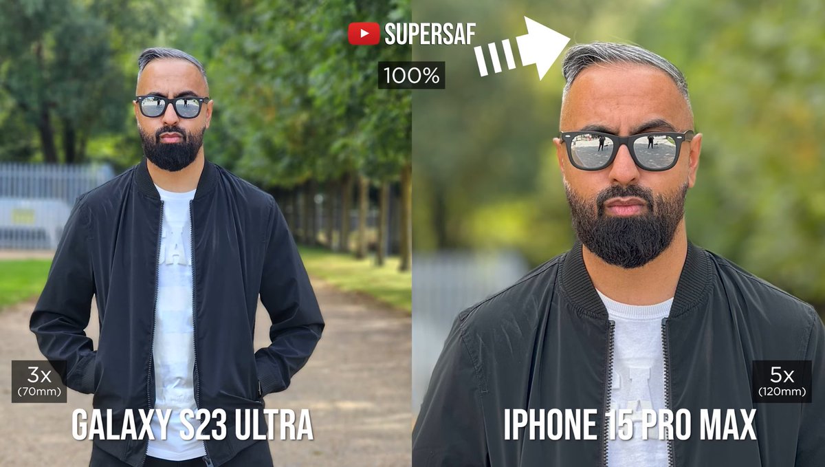 LeakerApple's tweet photo. iPhone 15 Pro Max is a great camera 🔥 

Smart HDR 5 not only rivals but also beats the S23 Ultra in many situations (image 1). This is a much needed update.

iPhone’s “next-Gen portraits” truly are Next-Gen. edge detection is on par and even exceeds the S23 Ultra (image 2). 

Zoom in low light is incredible, beating the S23 Ultra which has a 10x periscope lens (image 3). This is the benefit of the iPhone’s much larger f/2.8 aperture vs f/4.9 on the Galaxy.

Images via @SuperSaf