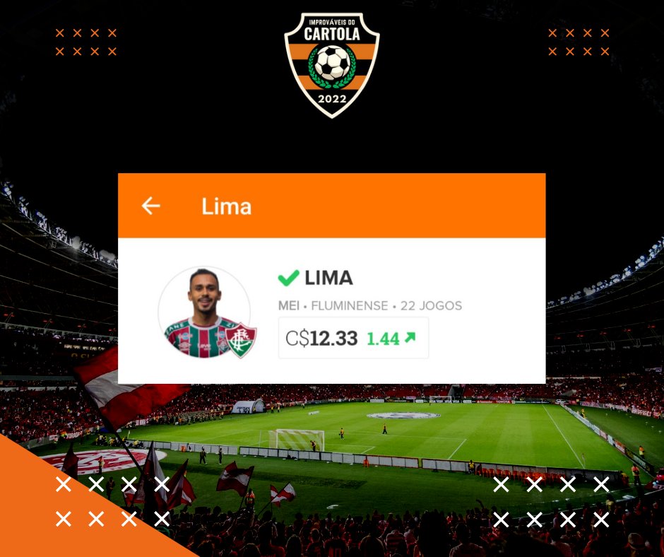 LIMA, O MEI! 🔴🟢

Ao meu ver uma das melhores opções na rodada, tem uma boa média de 4,48PJ. São 4G e 1A em 22 jogos, tem também 8FD,11FF,22DS e 50FS.

Alguns pontos são cruciais, ele vai jogar na PD. Outro ponto importante é quem sem Marcelo e o Árias, ele deve ter a bola…