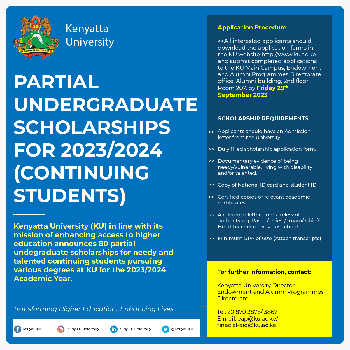 PARTIAL UNDERGRADUATE SCHOLARSHIPS FOR 2023/2024 (CONTINUING STUDENTS)  buff.ly/3PrsKQR