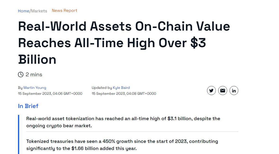 📈 Despite the crypto bear market, real-world asset tokenization continues to soar! 🏢✨

Tokenizing real-world assets remains a beacon of growth, bridging the traditional and decentralized finance ecosystems 🌐💡 

If you're here, #you_are_early 🏡🪙

#AssetTokenization