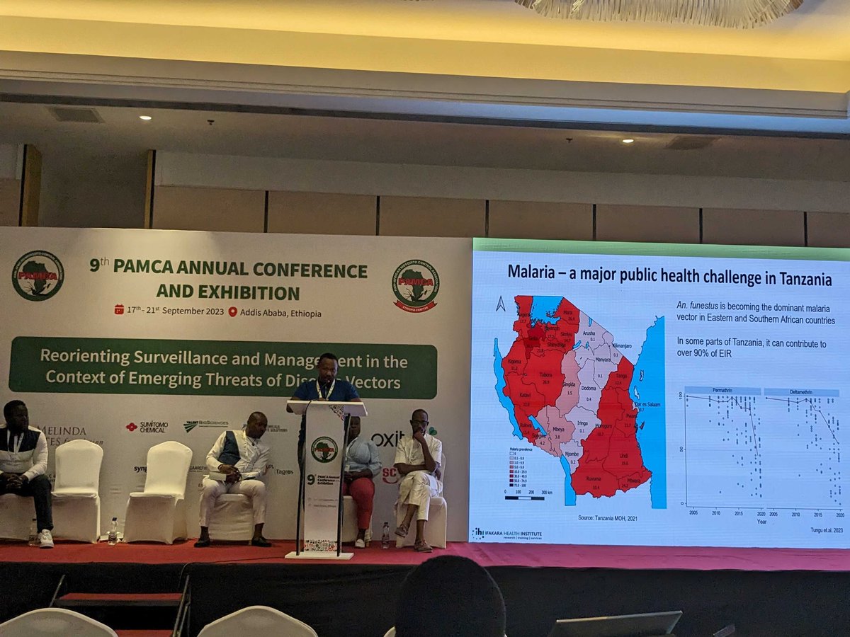 🗣️Fascinating #PAMCA2023 talk on  insecticide resistance monitoring of Anopheles funestus mosquitoes in Tanzania 🇹🇿 🦟

<a href="/odero_joe/">Joel Odero, PhD</a> stresses "the importance of having consistent data because you see how it changes over time. This species doesn't have that kind of data." 

(Yet.)